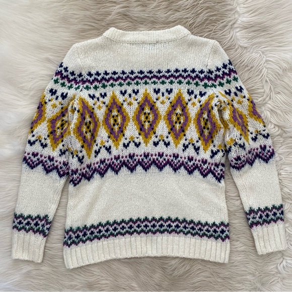 Talbots Cream Purple Fair Isle Wool Mockneck Sweater Petite - Picture 7 of 10